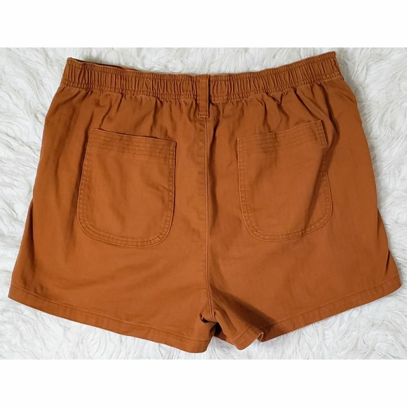 Madewell Camp Shorts High Waisted Rise Retro Elastic Burnt Orange Pockets - Picture 2 of 6